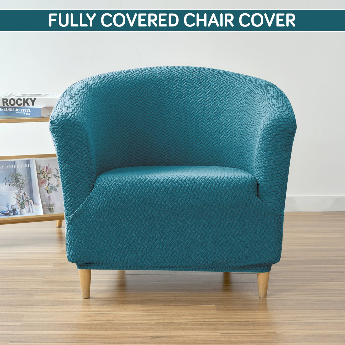 HOKIPO Premium Jacquard Stretchable Tub Chair Cover Slipcover, Turquoise