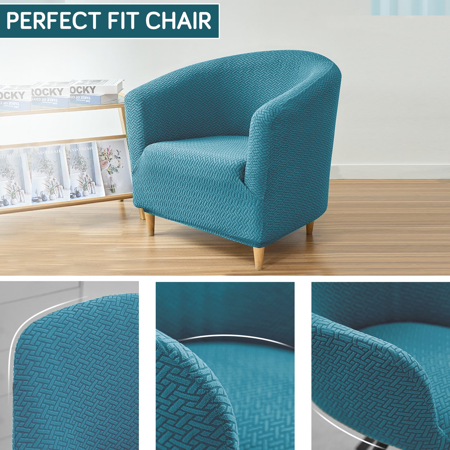 HOKIPO Premium Jacquard Stretchable Tub Chair Cover Slipcover, Turquoise