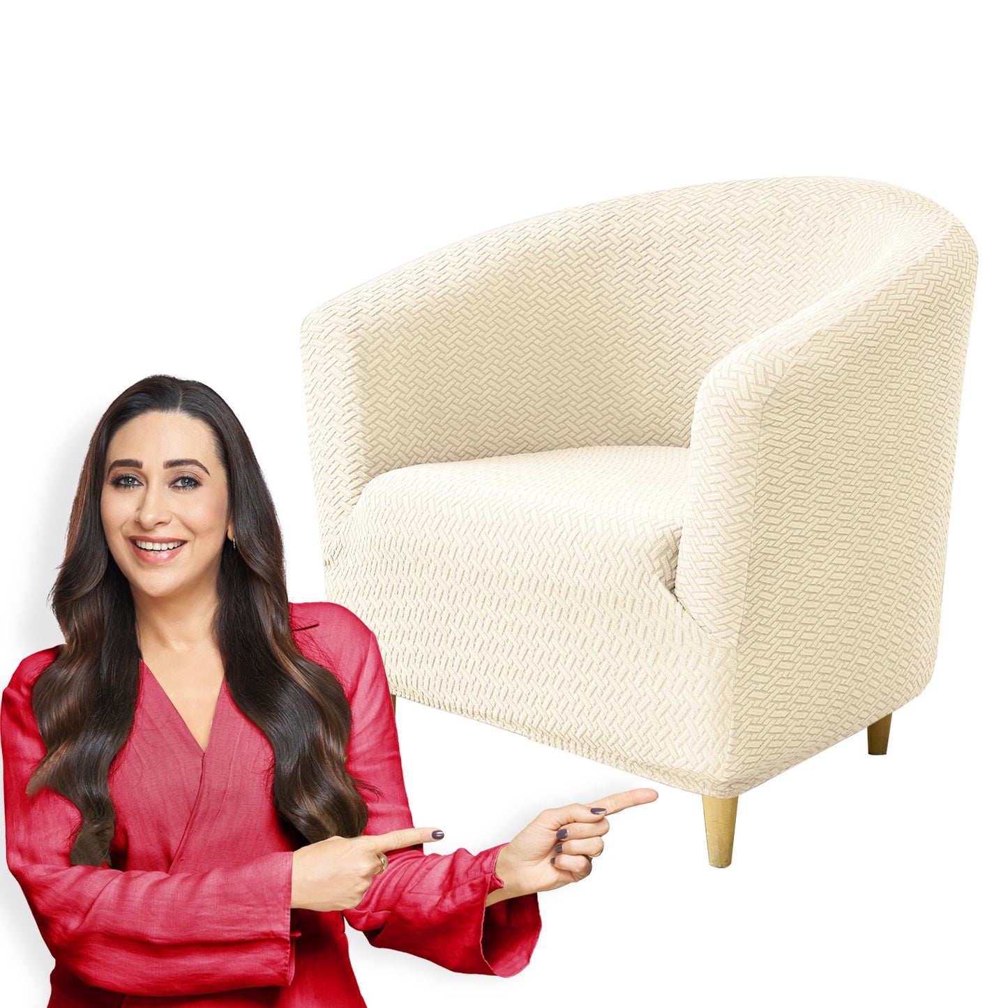 Premium Jacquard Stretchable Tub Chair Cover Slipcover, Beige