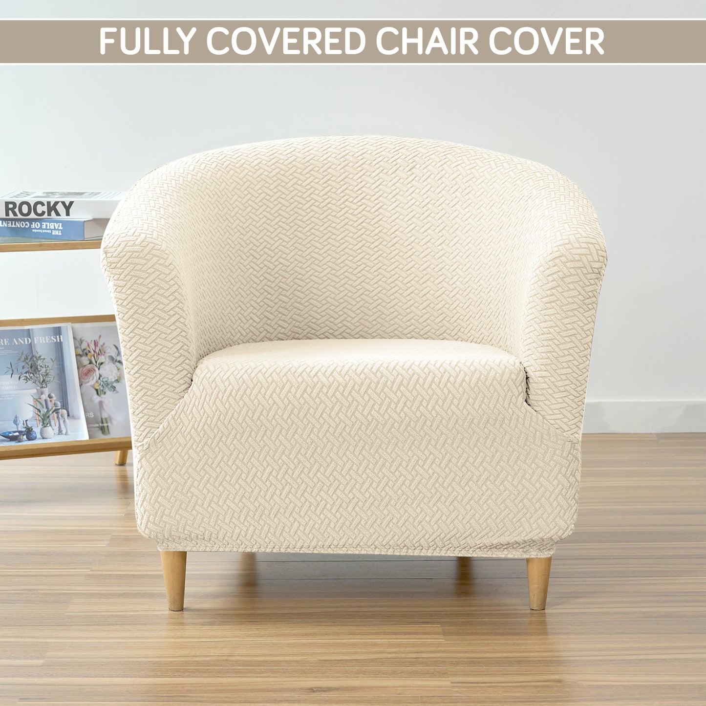 Premium Jacquard Stretchable Tub Chair Cover Slipcover, Beige