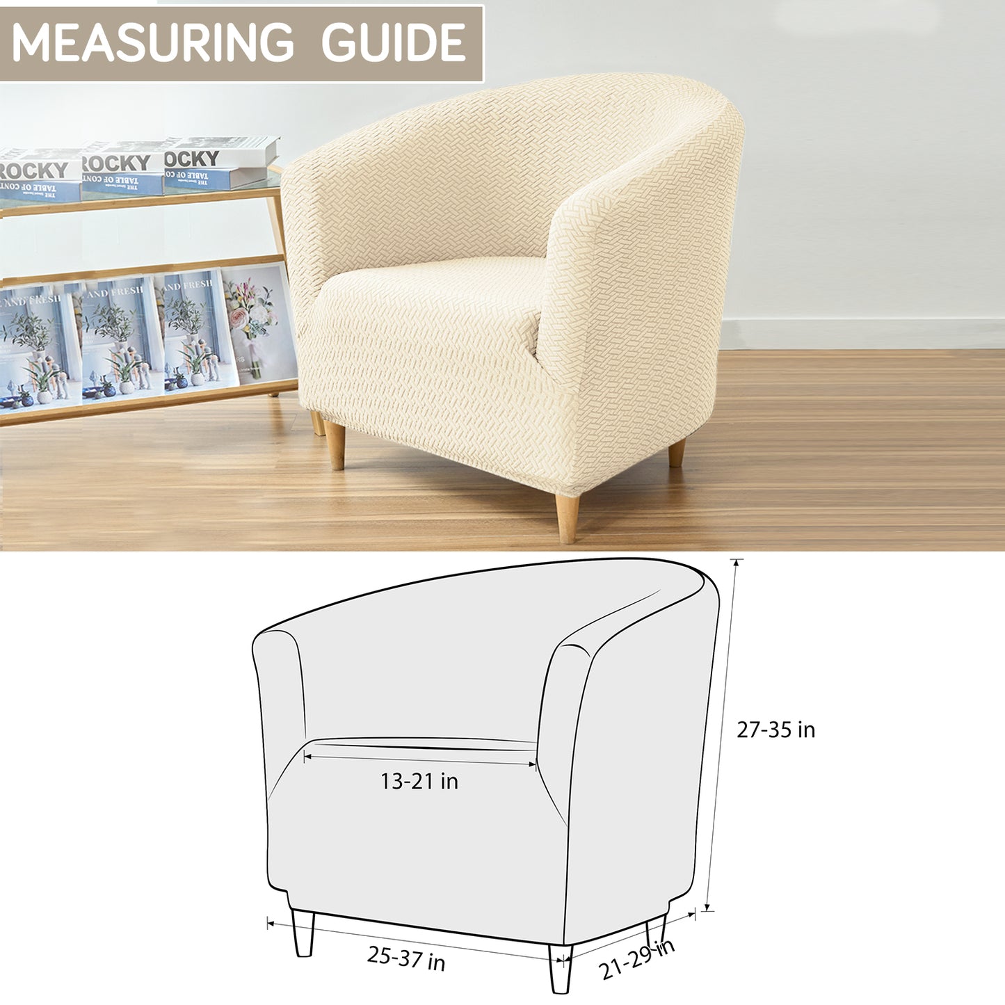 Premium Jacquard Stretchable Tub Chair Cover Slipcover, Beige
