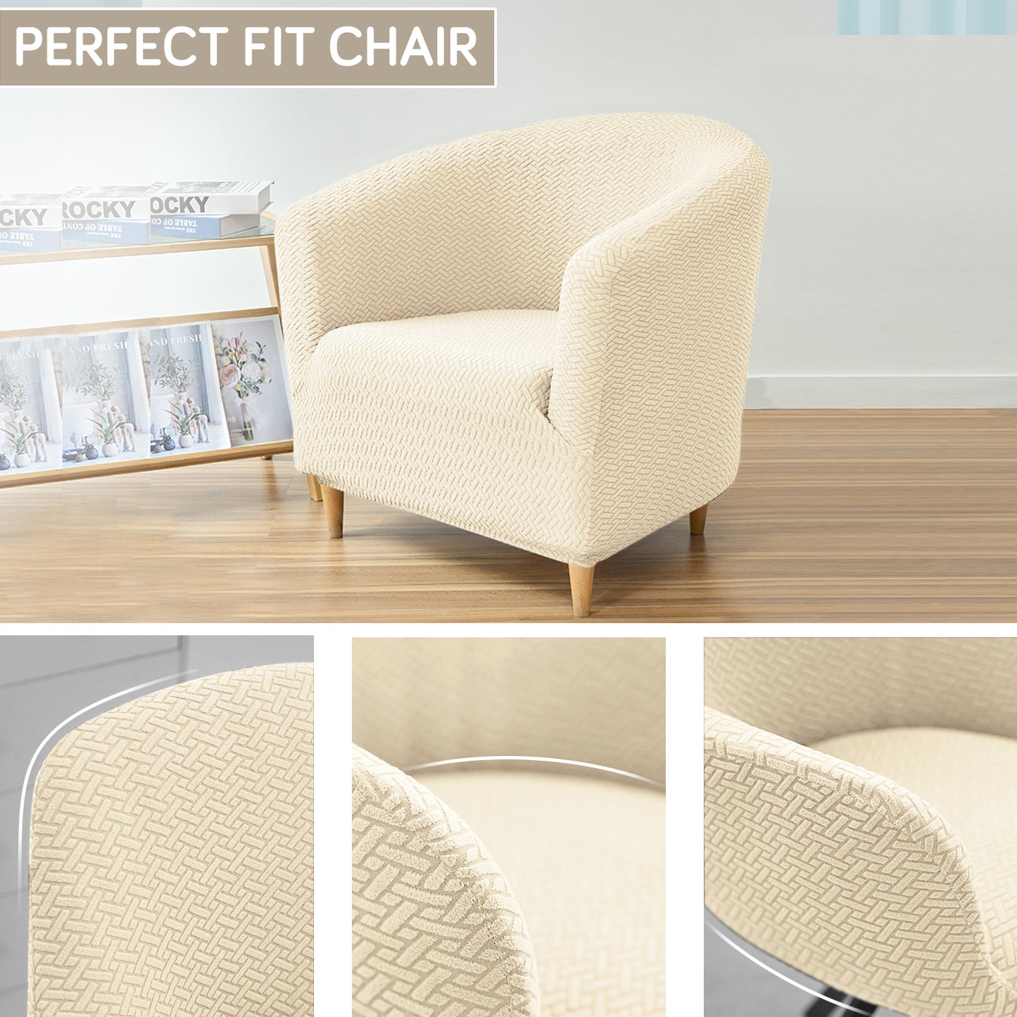Premium Jacquard Stretchable Tub Chair Cover Slipcover, Beige