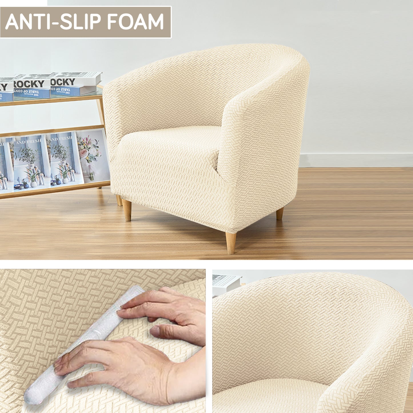 Premium Jacquard Stretchable Tub Chair Cover Slipcover, Beige