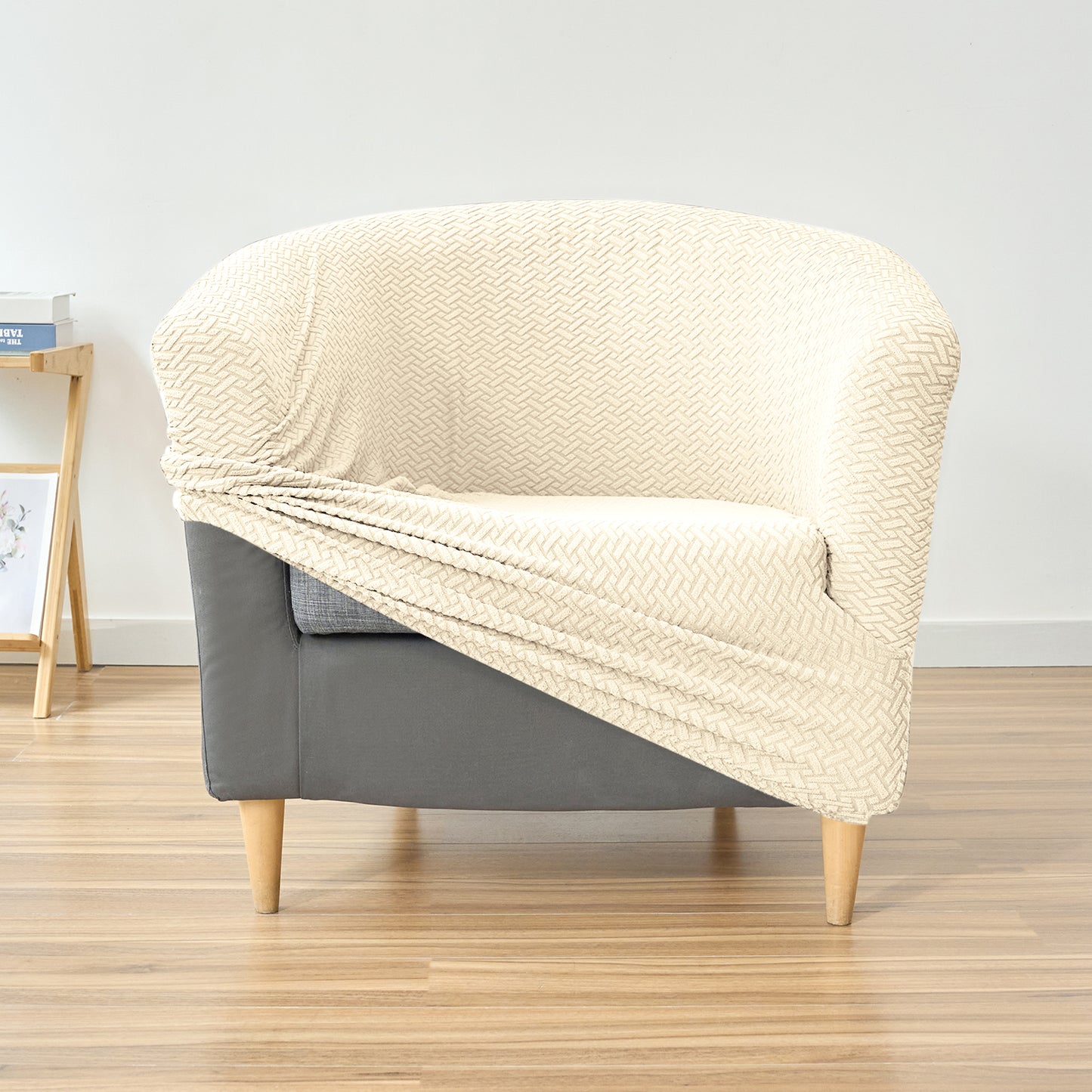 Premium Jacquard Stretchable Tub Chair Cover Slipcover, Beige