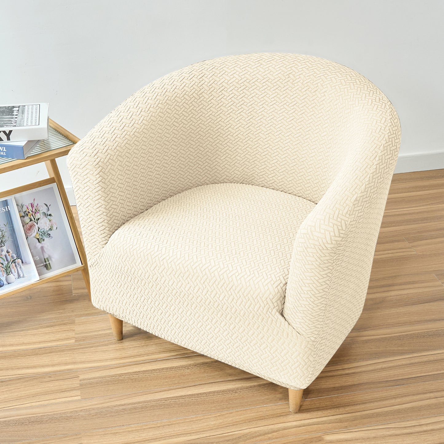 Premium Jacquard Stretchable Tub Chair Cover Slipcover, Beige