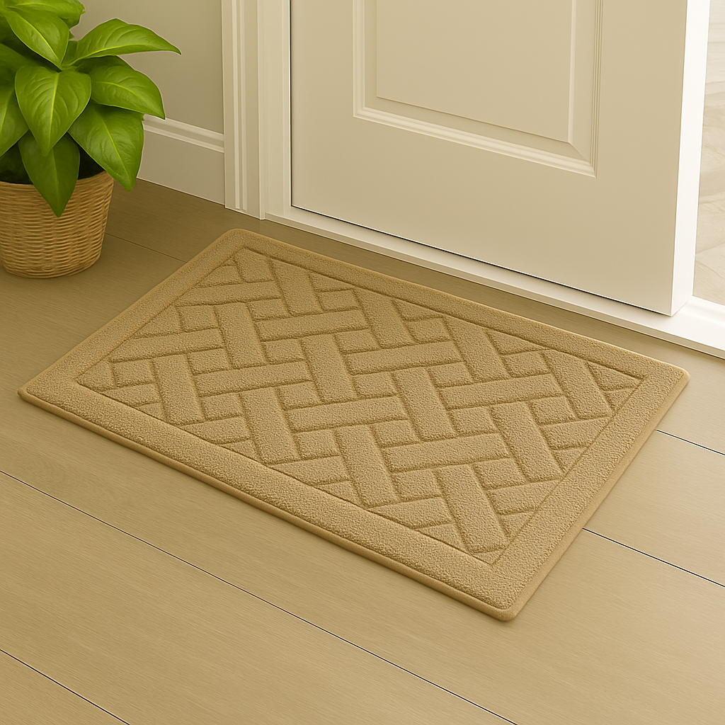 Front Door Inside and Outside Dirt Trapper Mat Polypropylene Fiber Anti-Slip Rubber Back Machine Washable Mat, Rectangular - 45 x 70 cm, Light Brown