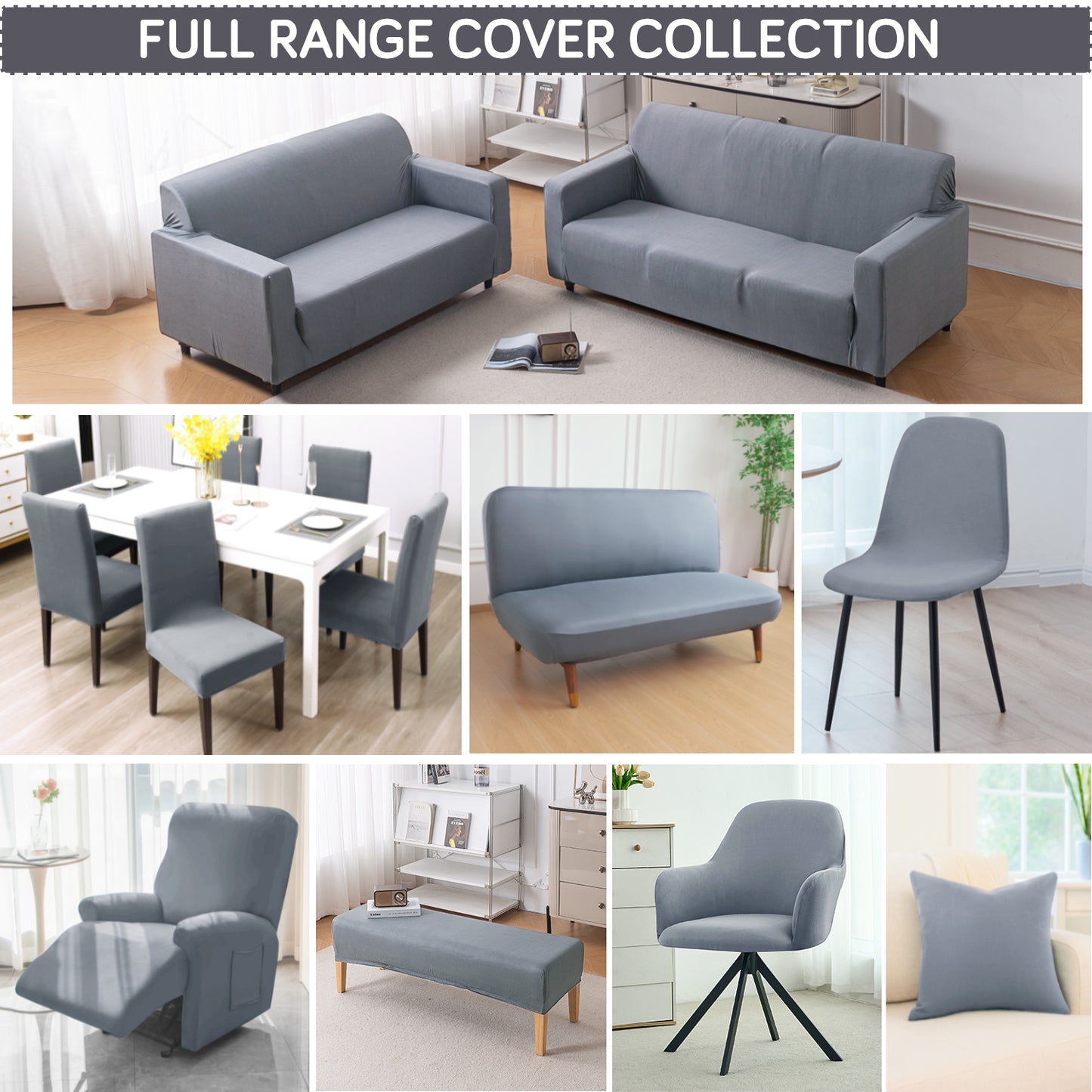 SereneSolids Stretchable Elastic Armless Sofa Cover – 140 GSM, Futon Slipcover, Easy Fit, Smokey Grey