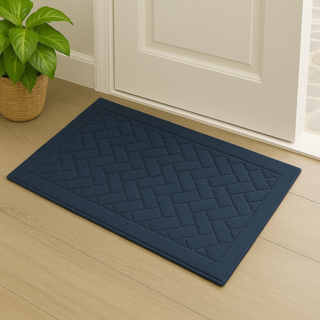 Front Door Inside and Outside Dirt Trapper Mat Polypropylene Fiber Anti-Slip Rubber Back Machine Washable Mat, Rectangular - 45 x 70 cm, Blue
