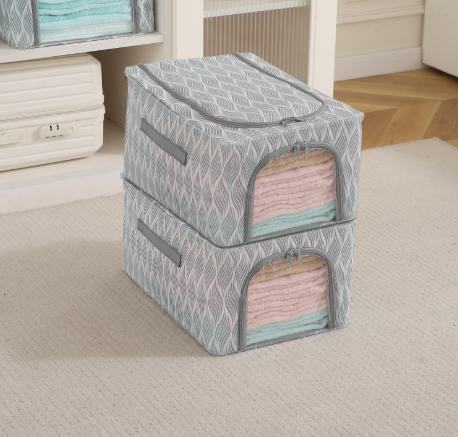 Sturdy, Stackable and Moisture Resistant Non-Woven Cloth Organiser for Storage, Grey Leaves