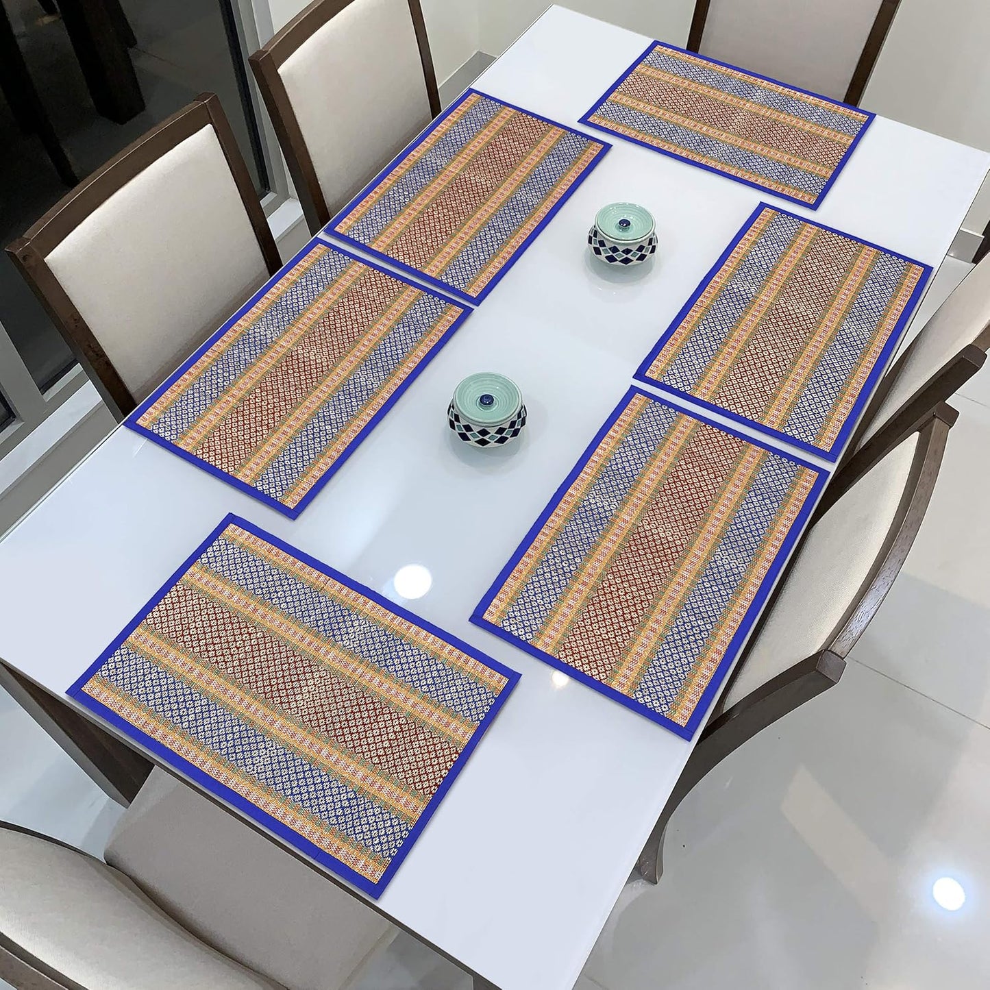 Handmade Madurkathi River Grass Dining Table Mats, Blue