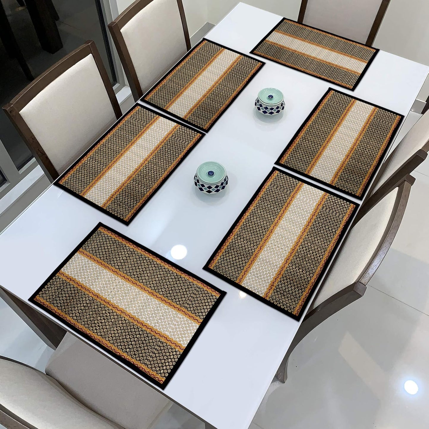 Handmade Madurkathi River Grass Dining Table Mats, Black