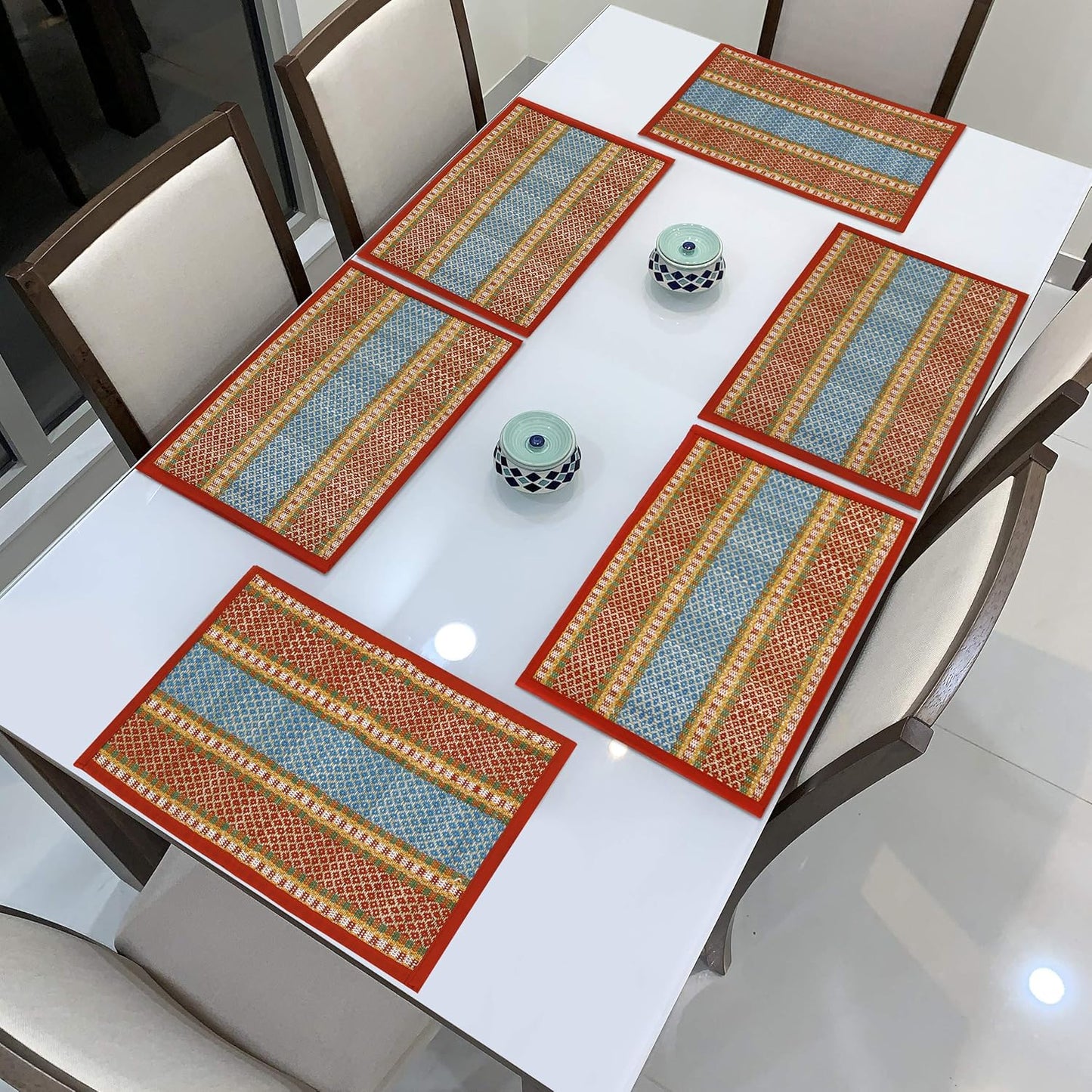 Handmade Madurkathi River Grass Dining Table Mats, Red