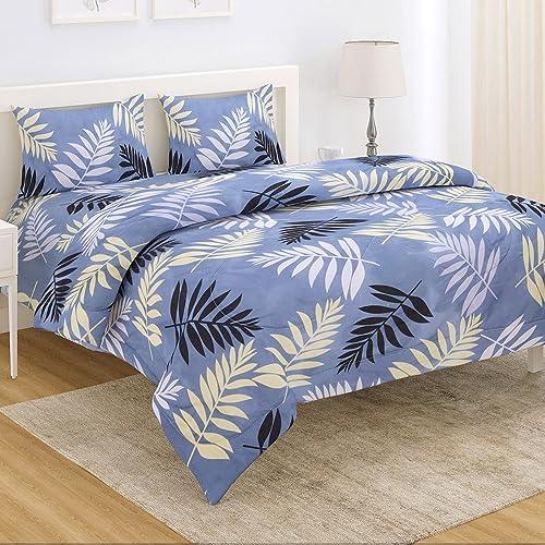 Frost Blue Pinnate Leaves AC Comforter Set for Double Bed | HOKIPO