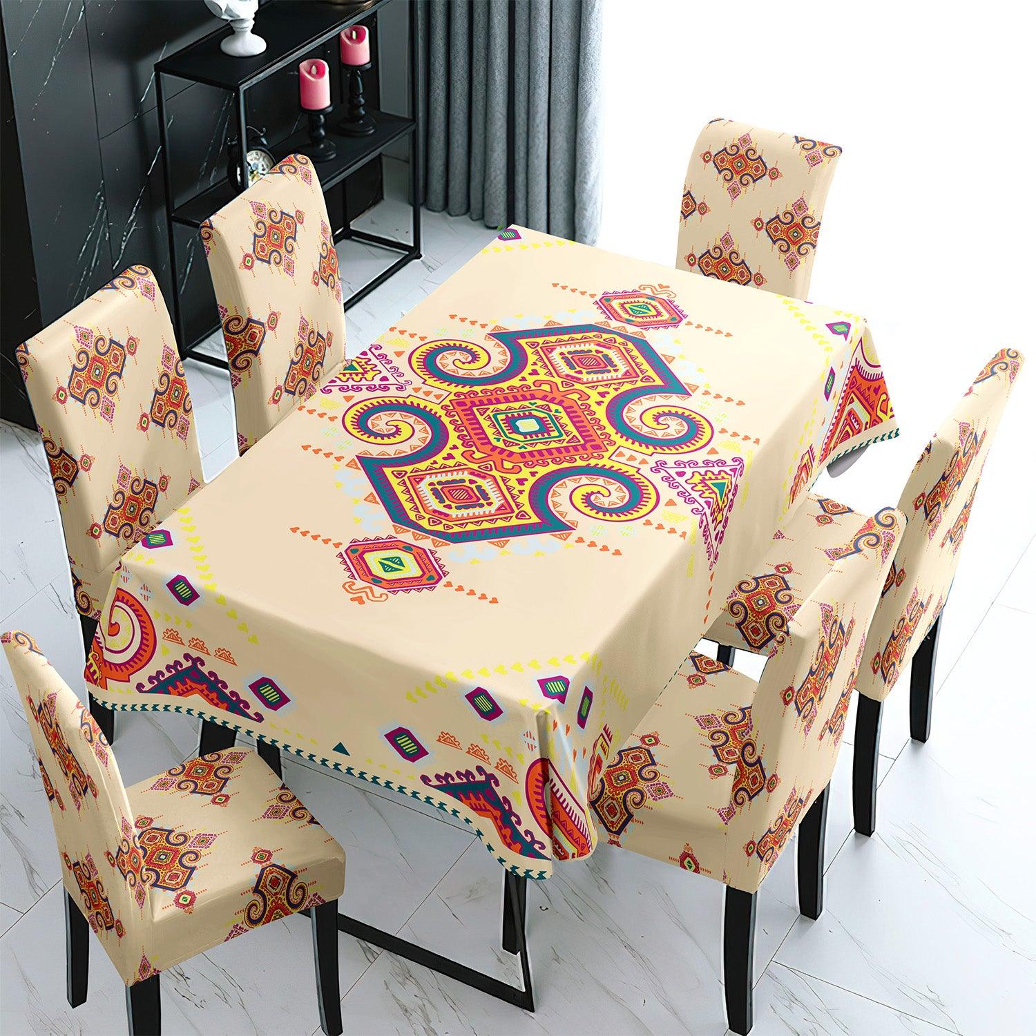 Beige Dining Table Cover with Chair Covers | 4/6 Seater - HOKIPO | Har Ghar ka Humsafar