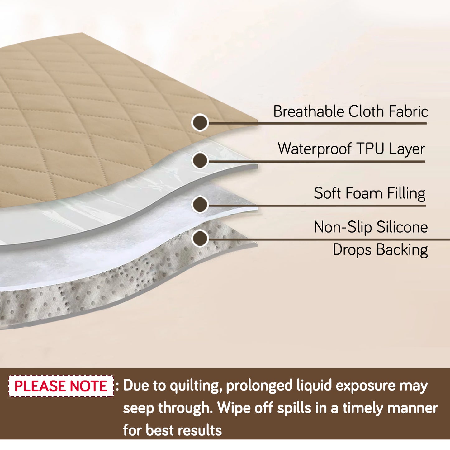 Quilted Waterproof Sofa Cover Mat with Pockets on Armrest Cover - Beige