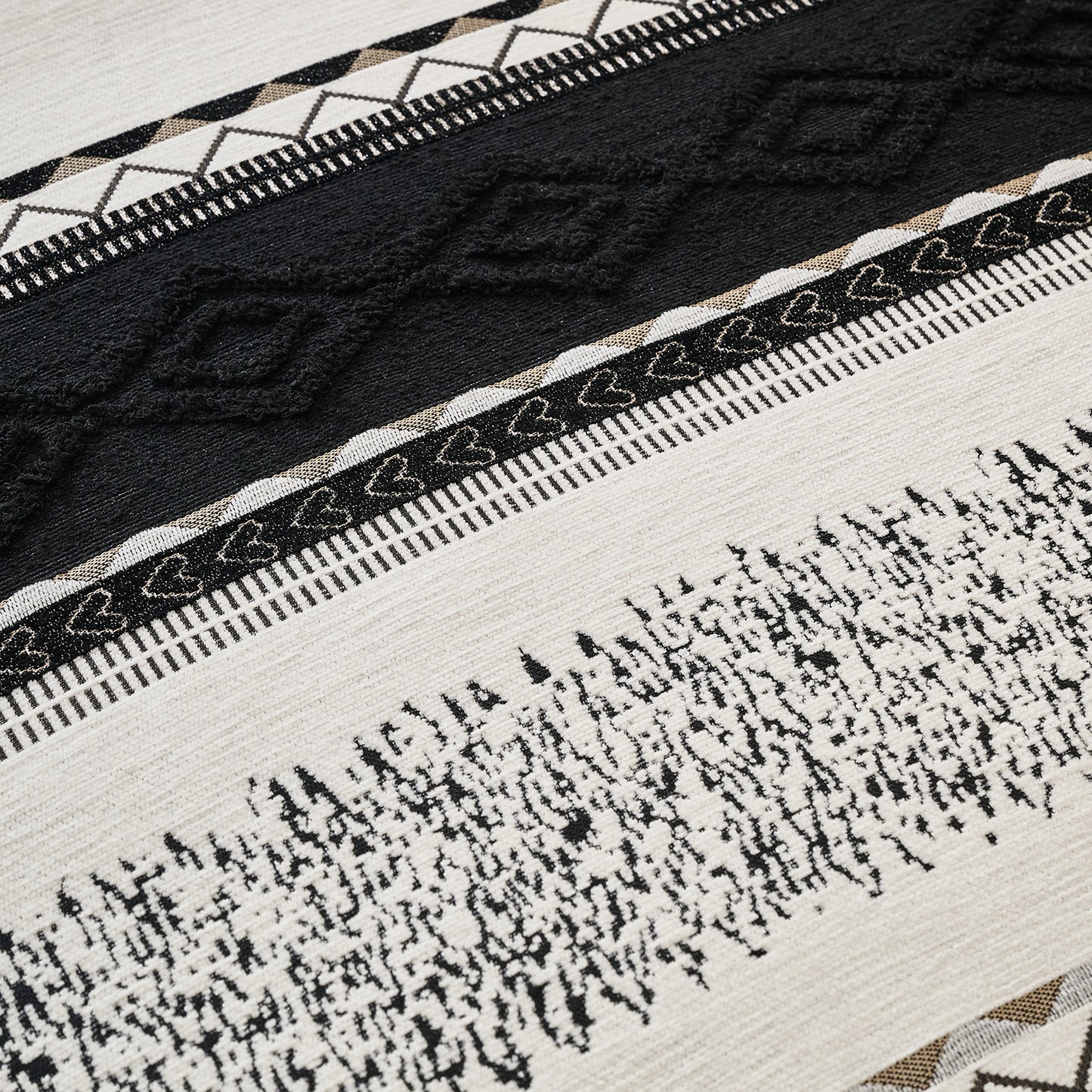 Nordic Boho Geometric Sofa Cover Mat with Tassel, 'Nordic Tassel Series' Aurora Black