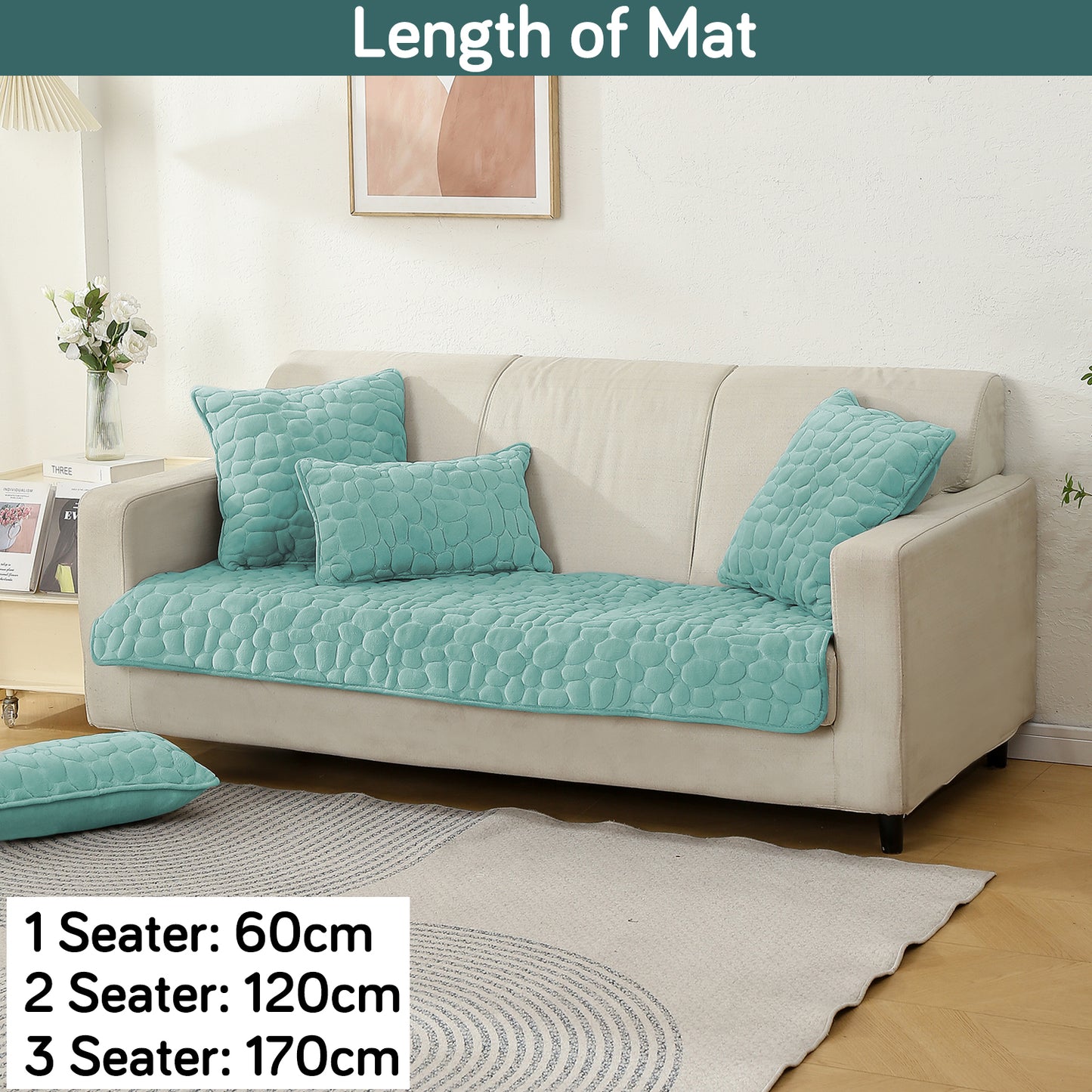 Premium Pebble Milk Velvet Anti Slip Sofa Mat for 1/2/3 Seater, Fog Blue