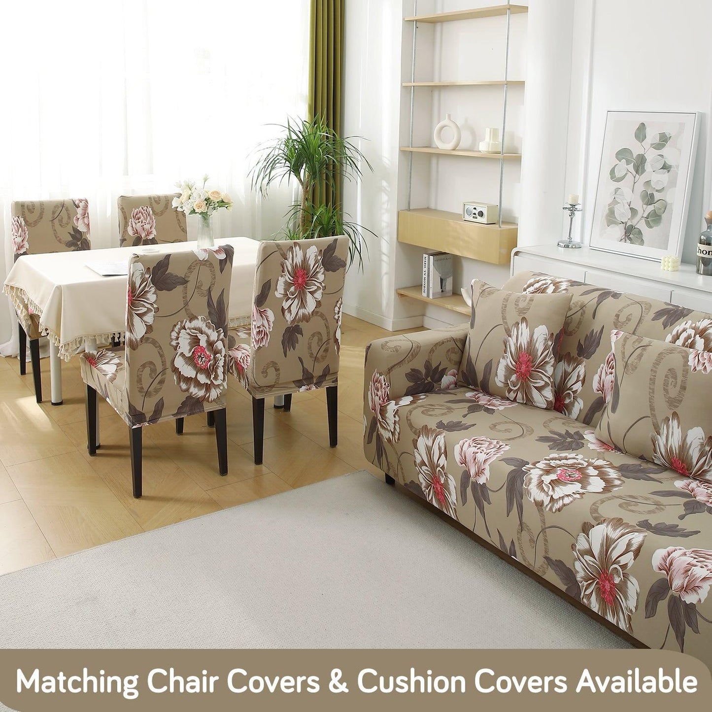 Buy Buff Brown Geum Print Matching elastic covers for chairs and sofas