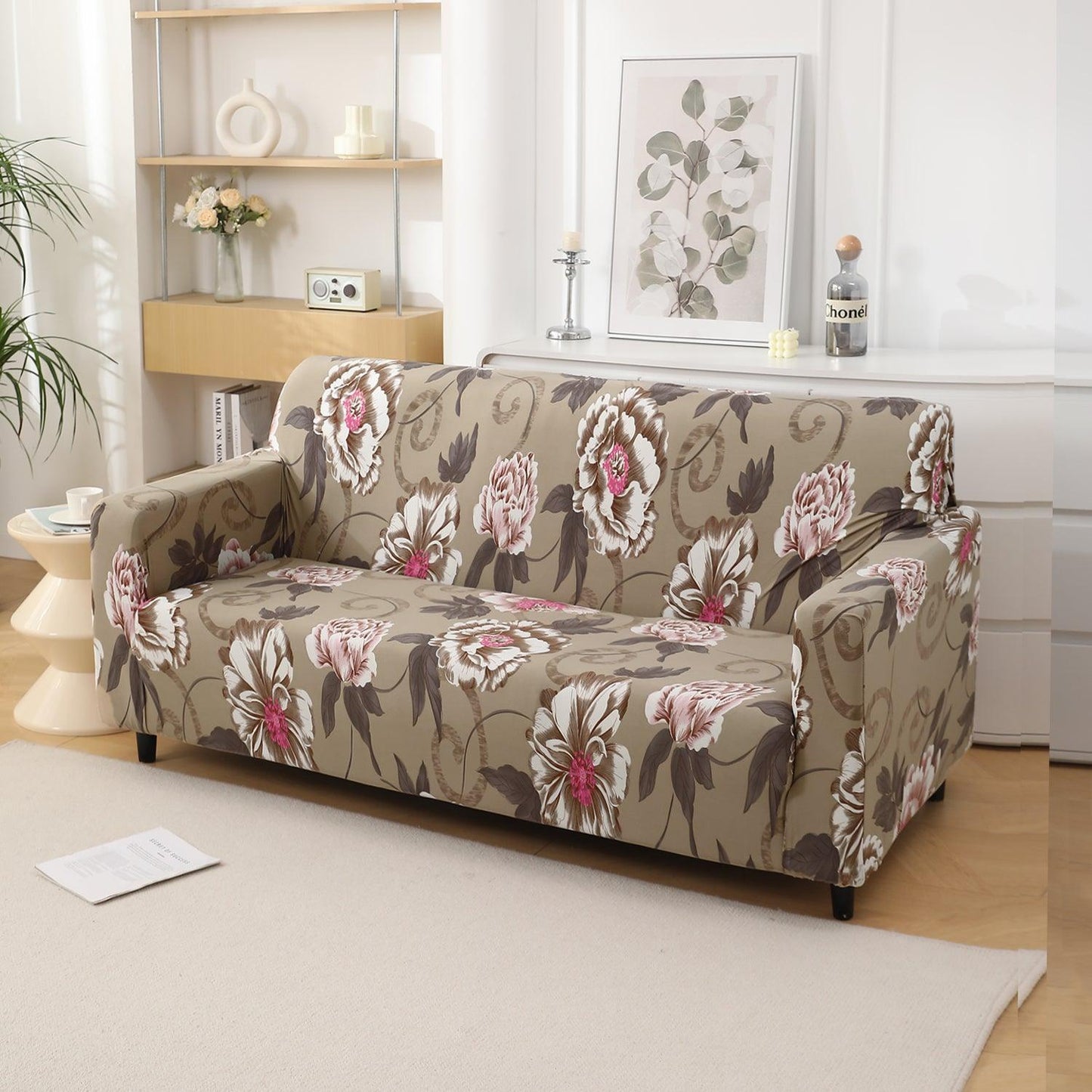 Buff Brown Geum stretchable two seater sofa cover