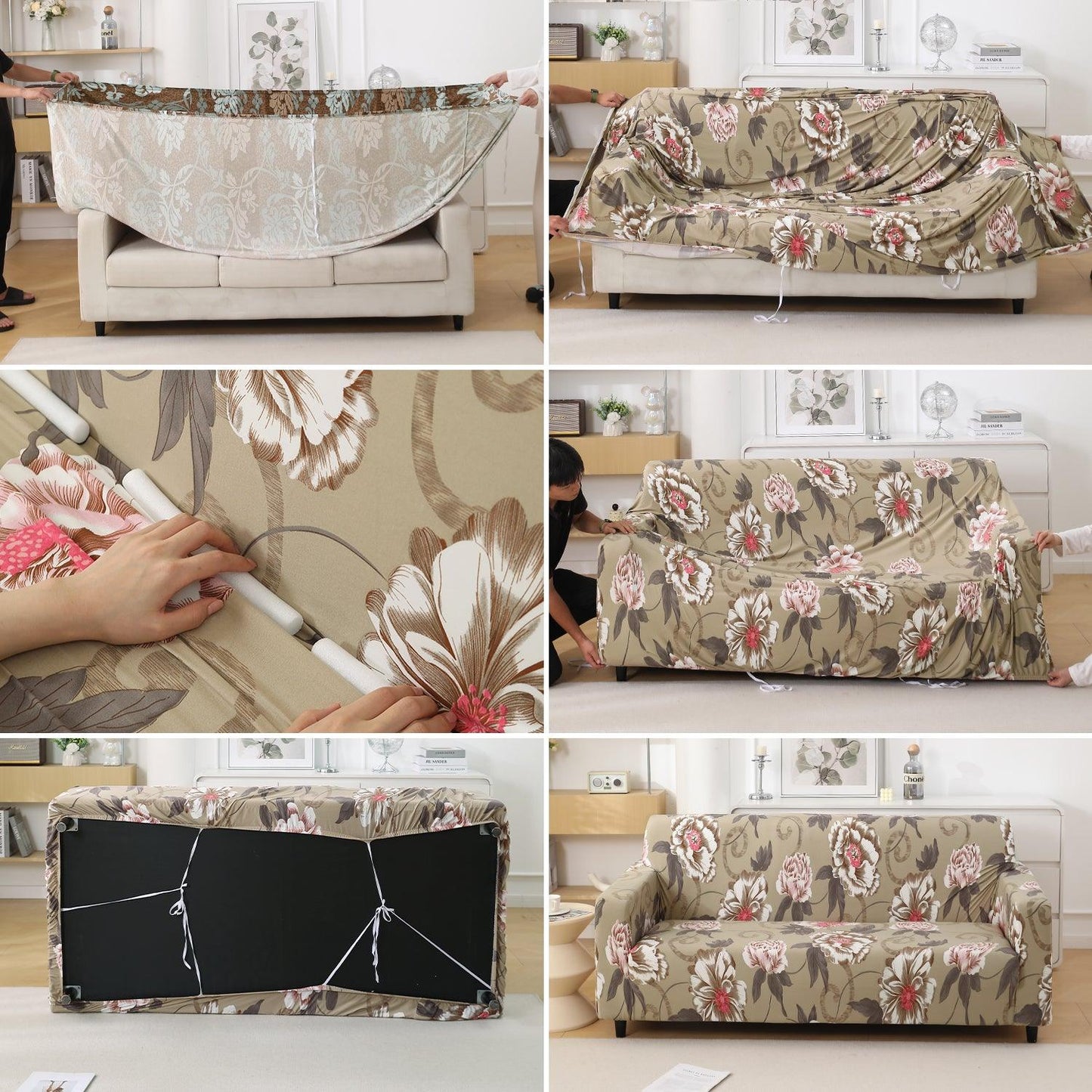 Buff Brown Geum - Step-by-step guide on how to put an stretchable sofa cover