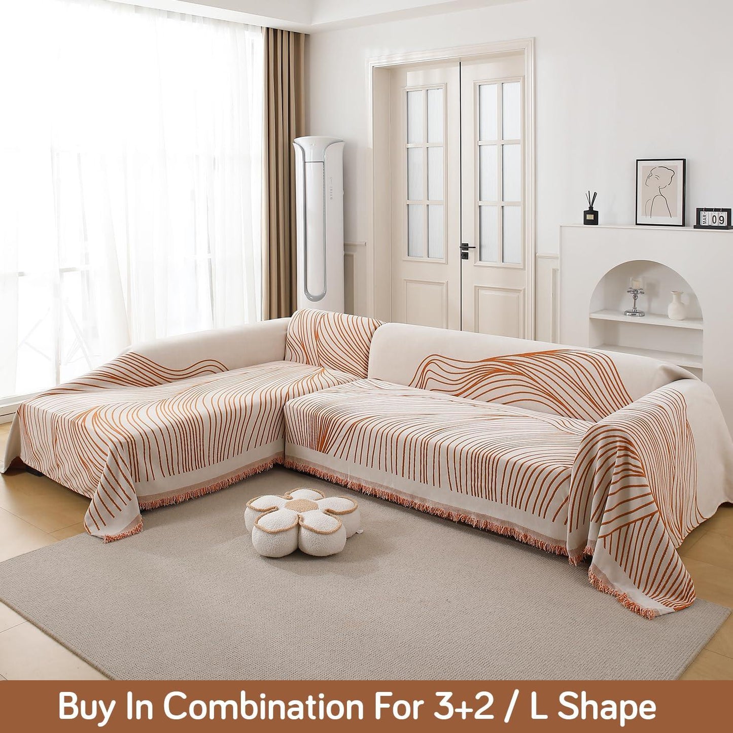 Burnt Copper, Wavy Print Chenille Sofa Throw Cover for 1/2/3 - Seater Sofa - HOKIPO | Har Ghar ka Humsafar