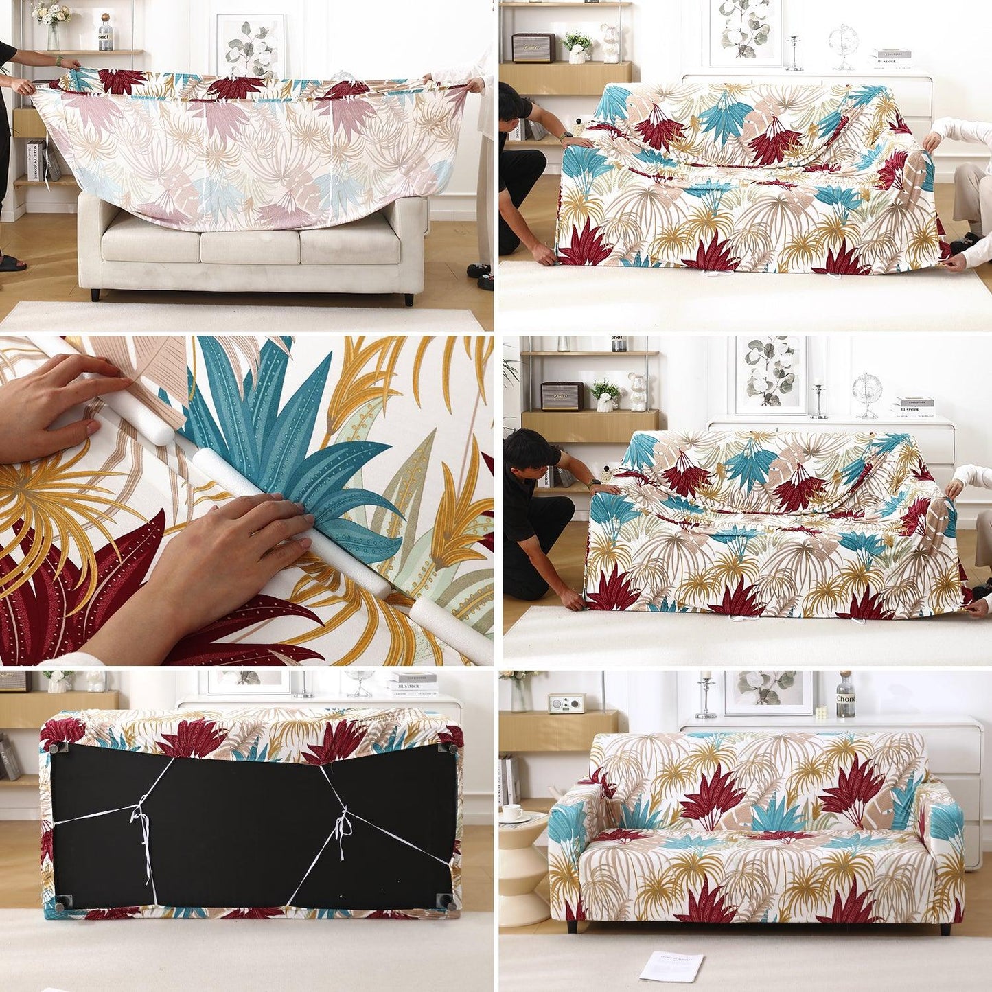 Cane Beige Ferns Printed – Step-by-step guide to put on an elastic sofa cover