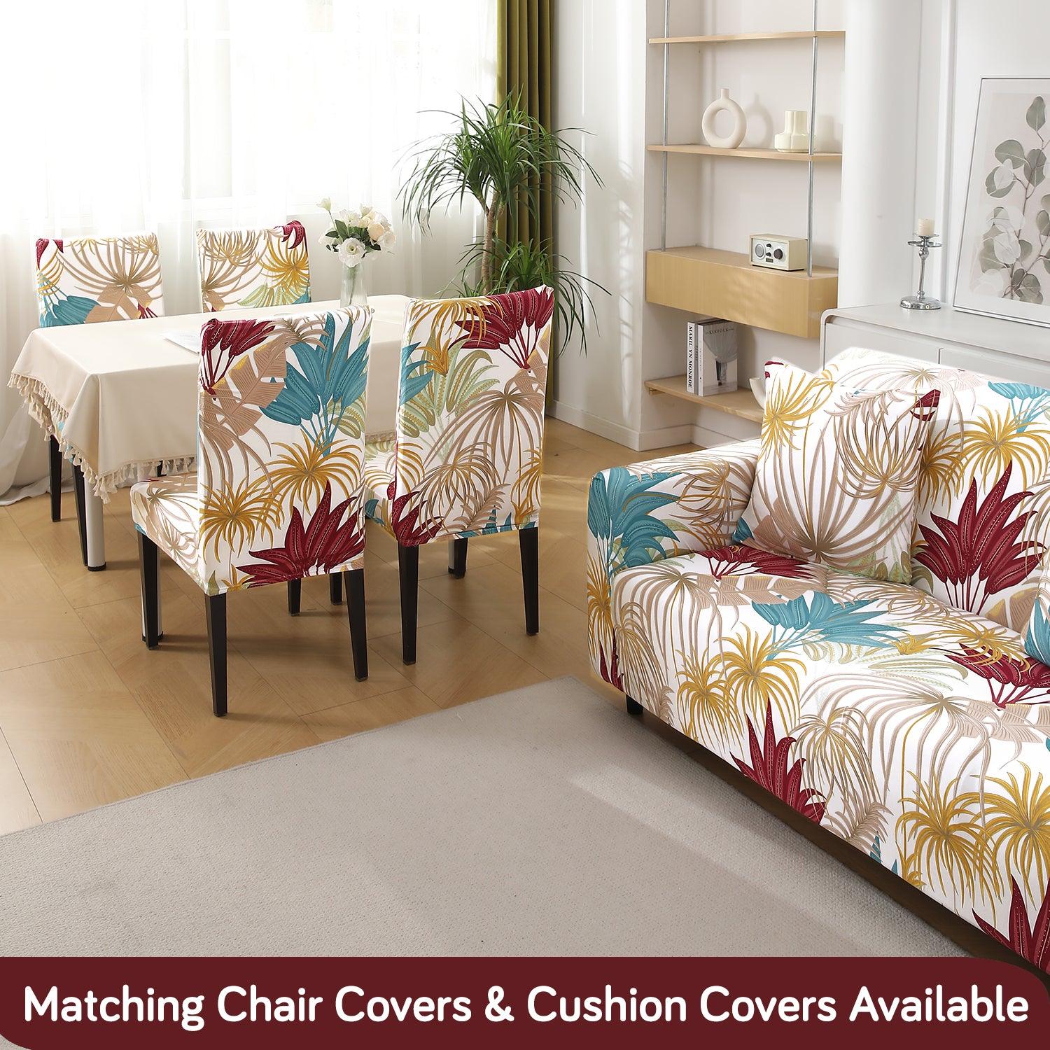 Buy Cane Beige Ferns Printed Matching elastic covers for chairs and sofas