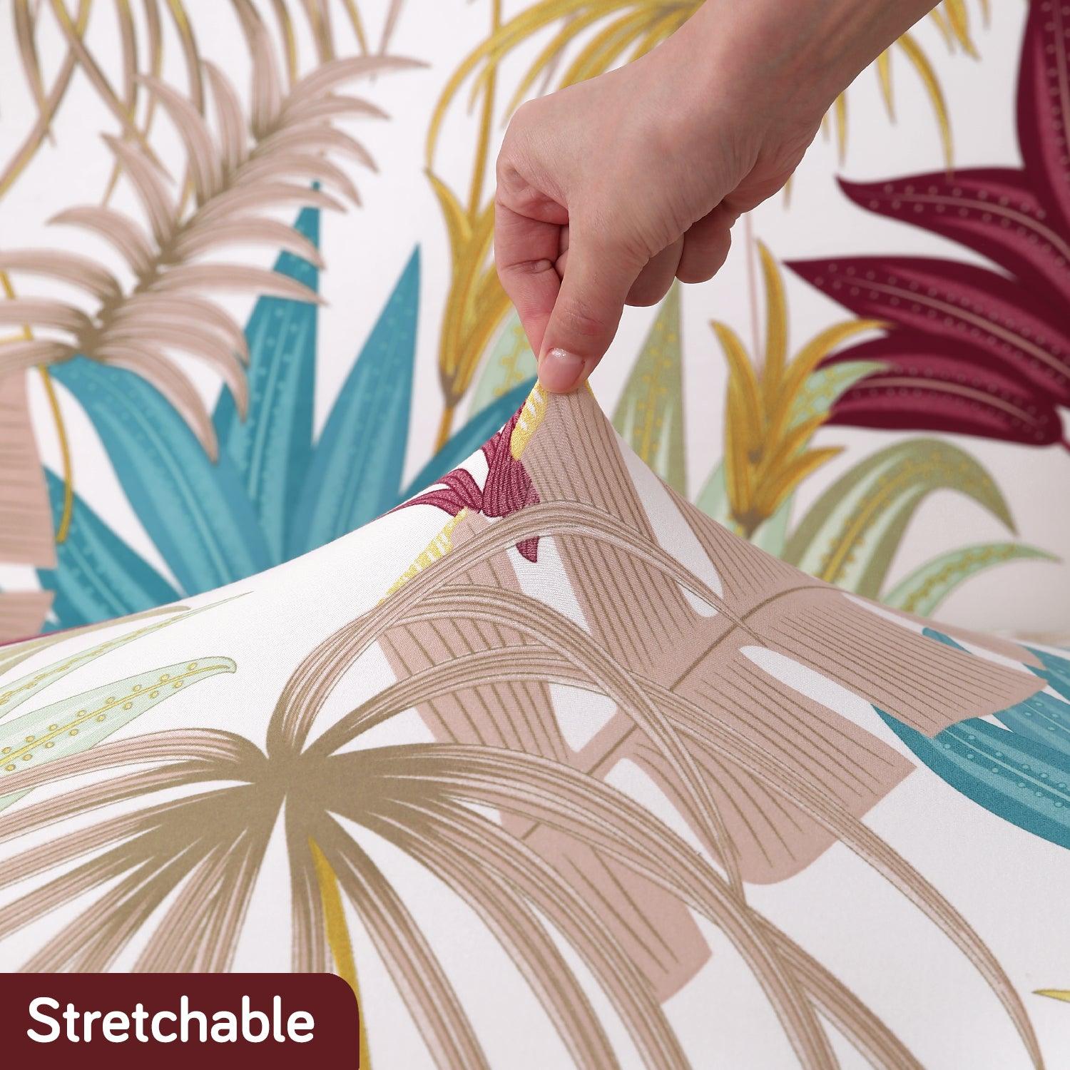Cane Beige Ferns Printed Print stretchable sofa cover set