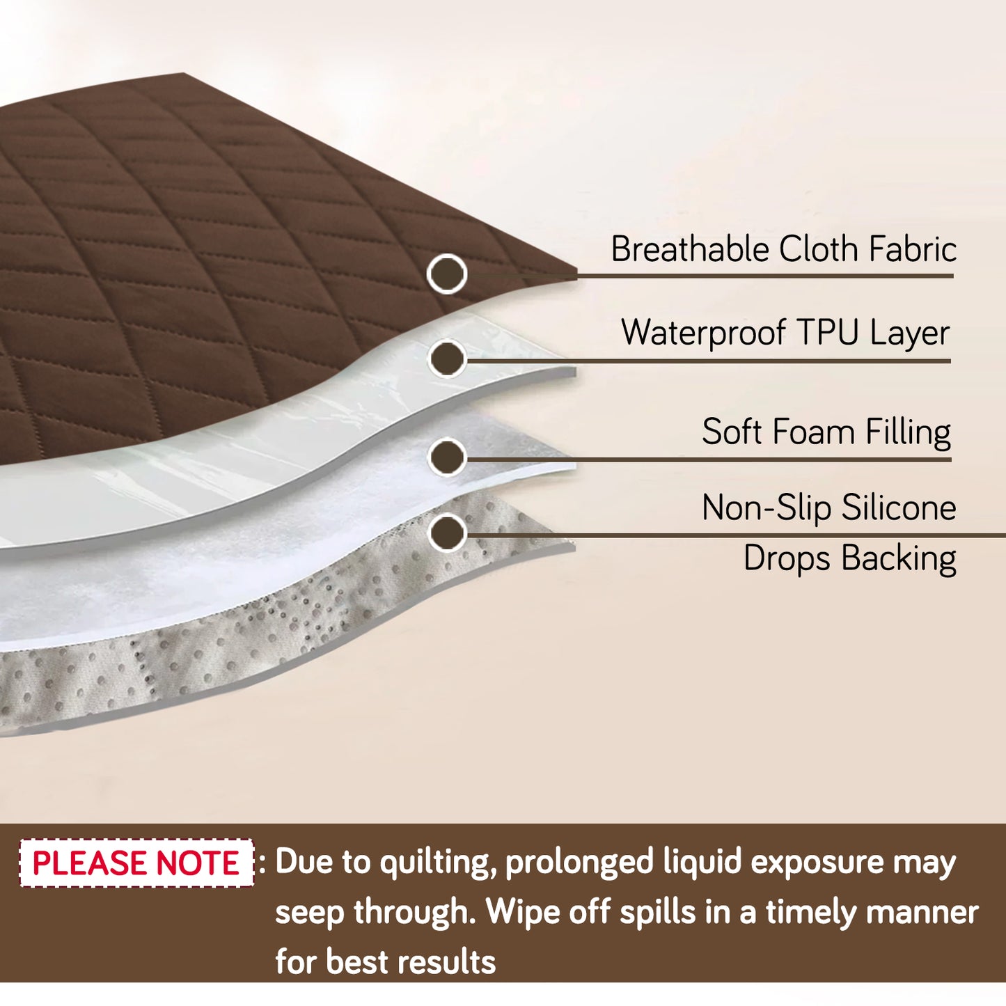 Quilted Waterproof Sofa Cover Mat with Pockets on Armrest Cover - Brown