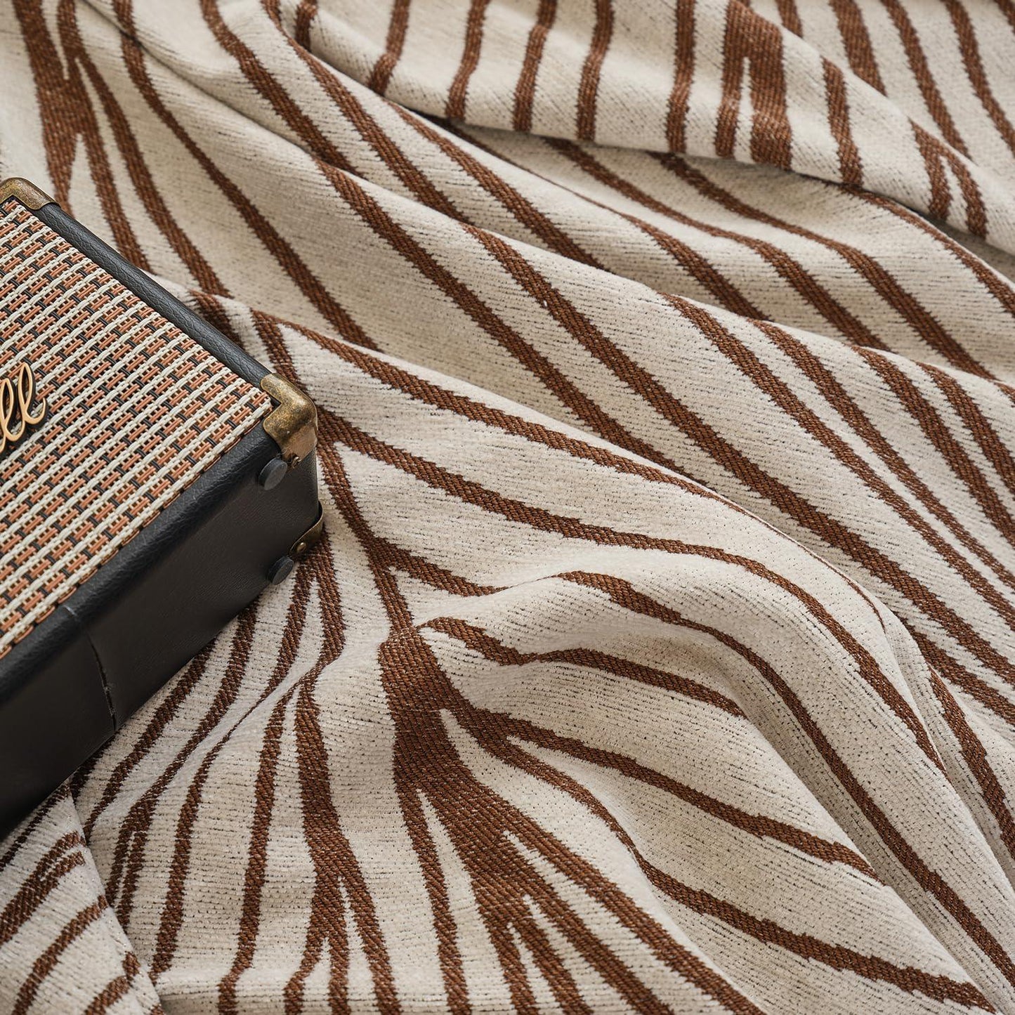 Coffee Colour, Wavy Print, All - Season Chenille Sofa Throw | Anti - Slip - HOKIPO | Har Ghar ka Humsafar