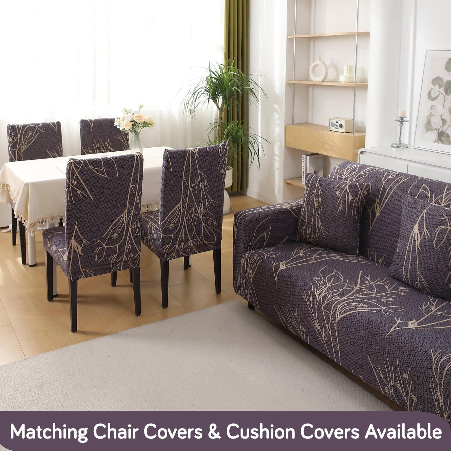 Buy Dark Coffee Colour Twigs Print Matching elastic covers for chairs and sofas