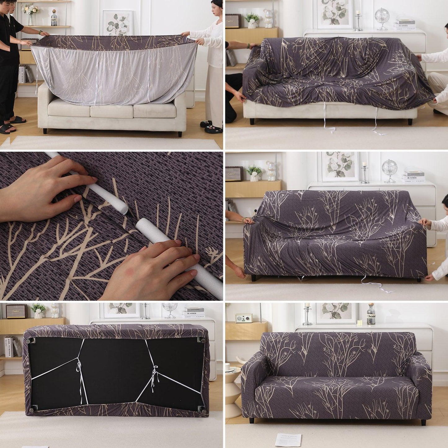 Dark Coffee Colour Twigs – Step-by-step guide to put on an elastic sofa cover