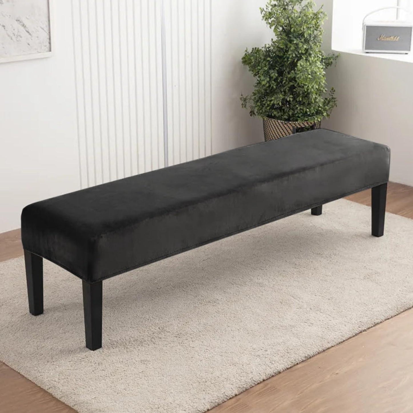Elastic Fitted Dining Bench Slipcover, Dark Grey - HOKIPO | Har Ghar ka Humsafar