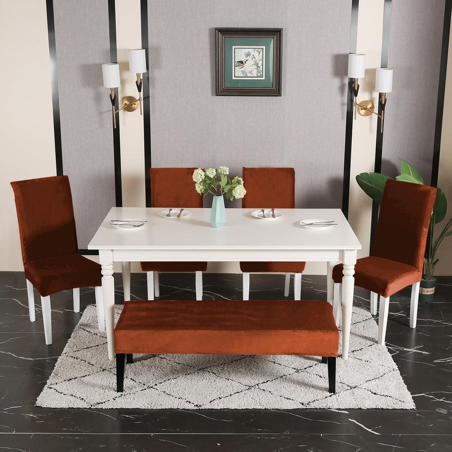 Elastic Fitted Dining Bench Slipcover, Rustic Brown - HOKIPO | Har Ghar ka Humsafar