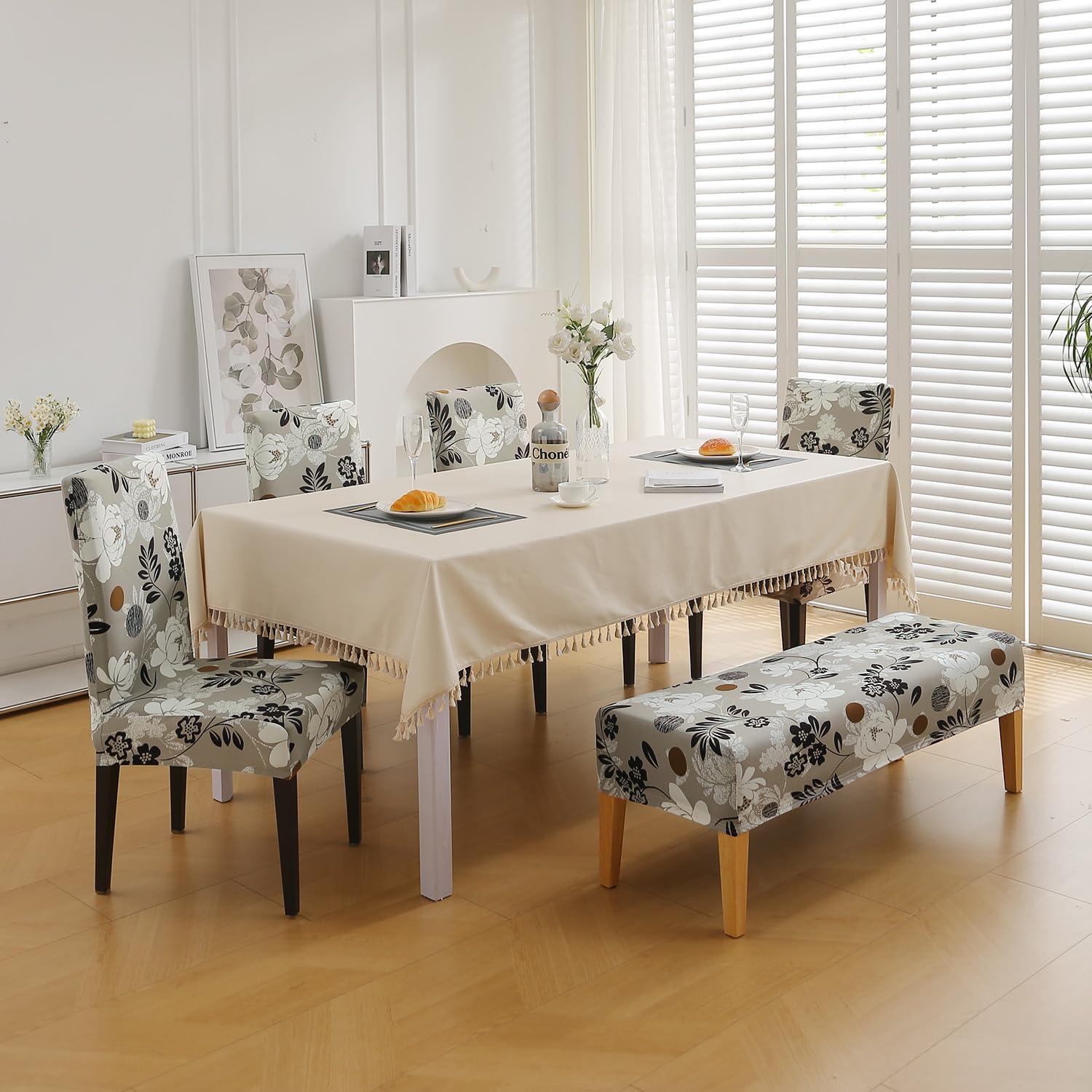 Elastic Printed Dining Bench Stretchable Slipcover, Feather Brown Floral - HOKIPO | Har Ghar ka Humsafar