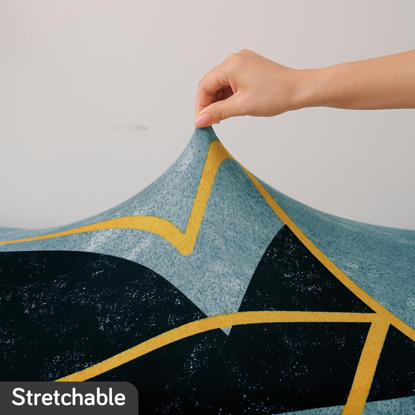 Elastic Printed Dining Bench Stretchable Slipcover, Multicolor Abstract Geometry - HOKIPO | Har Ghar ka Humsafar