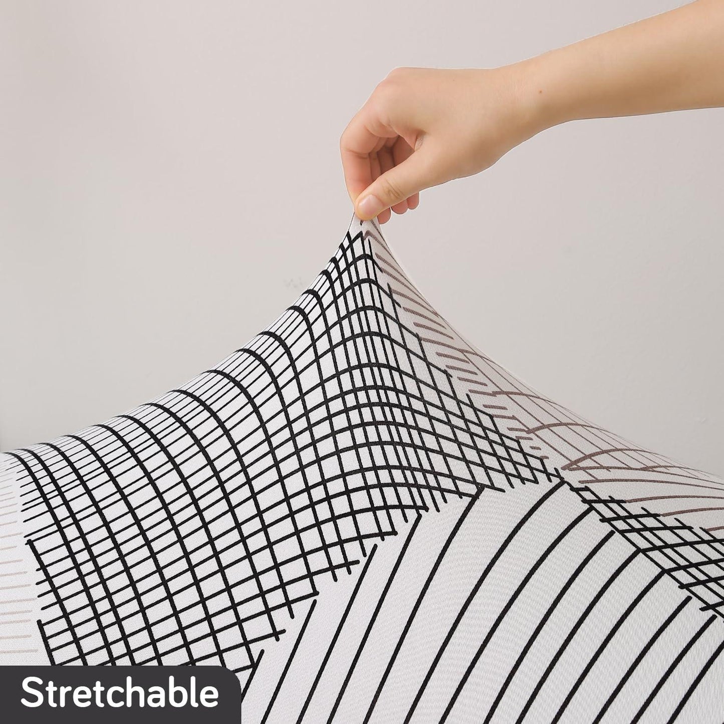 Elastic Printed Dining Bench Stretchable Slipcover, Snow White Black Geometry - HOKIPO | Har Ghar ka Humsafar