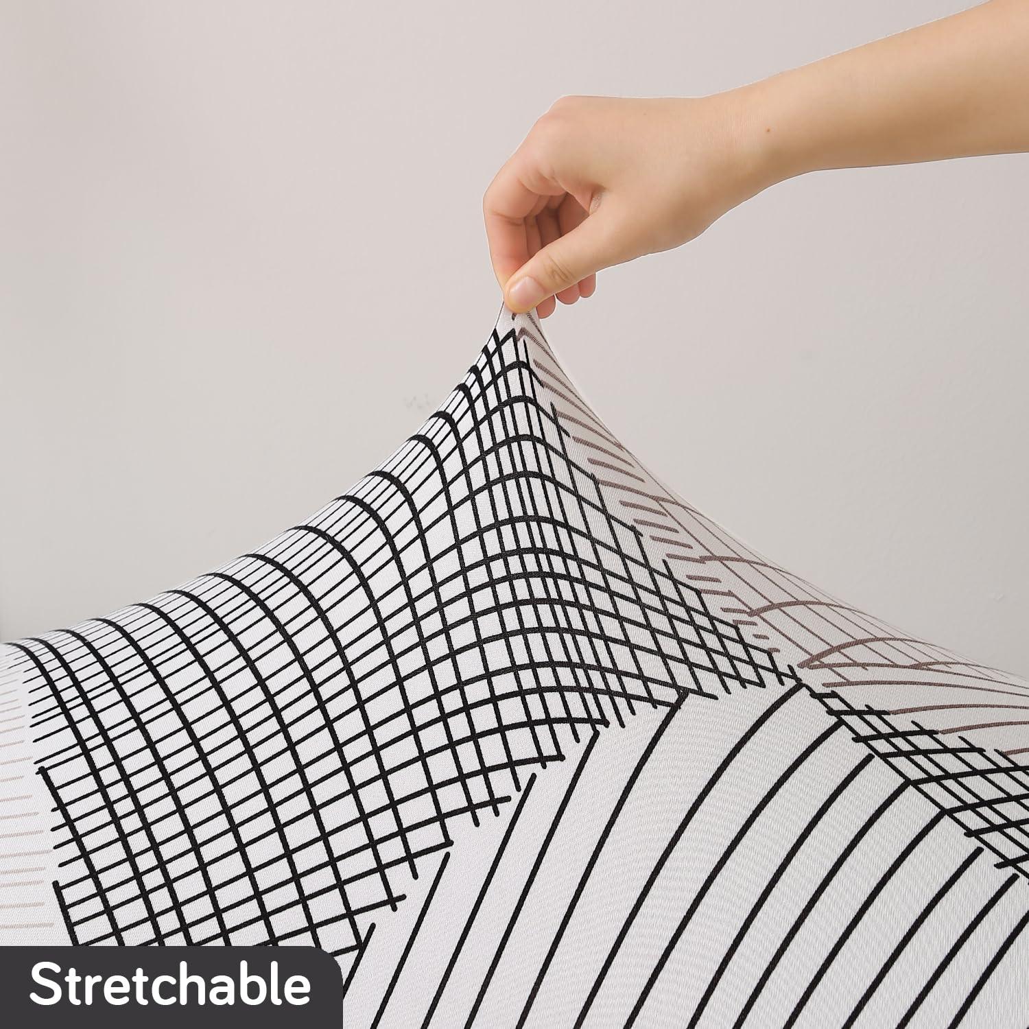 Elastic Printed Dining Bench Stretchable Slipcover, Snow White Black Geometry - HOKIPO | Har Ghar ka Humsafar