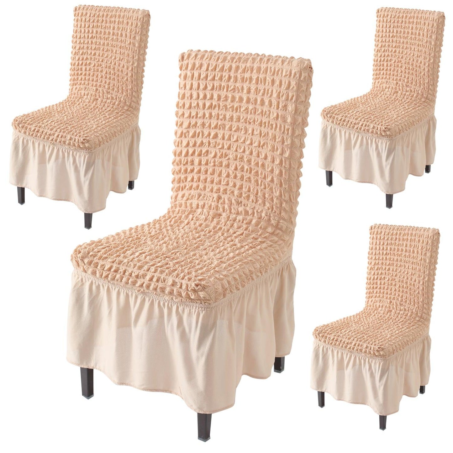 Elastic Stretchable 280 GSM Bubble Dining Chair Cover with Frill, Beige