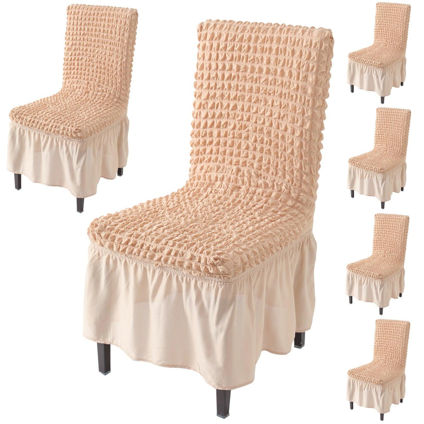 Elastic Stretchable 280 GSM Bubble Dining Chair Cover with Frill, Beige