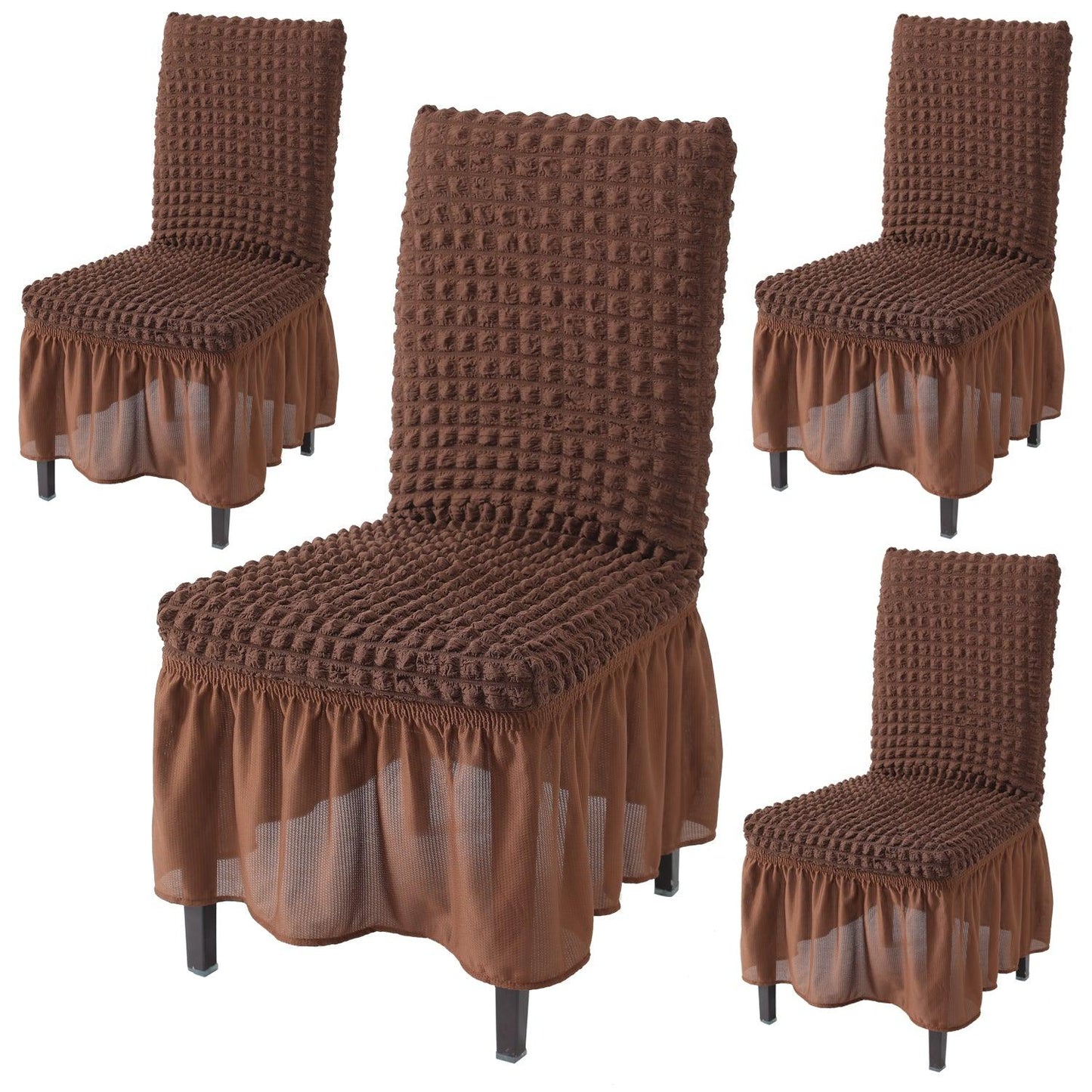 Elastic Stretchable 280 GSM Bubble Dining Chair Cover with Frill, Dark Brown