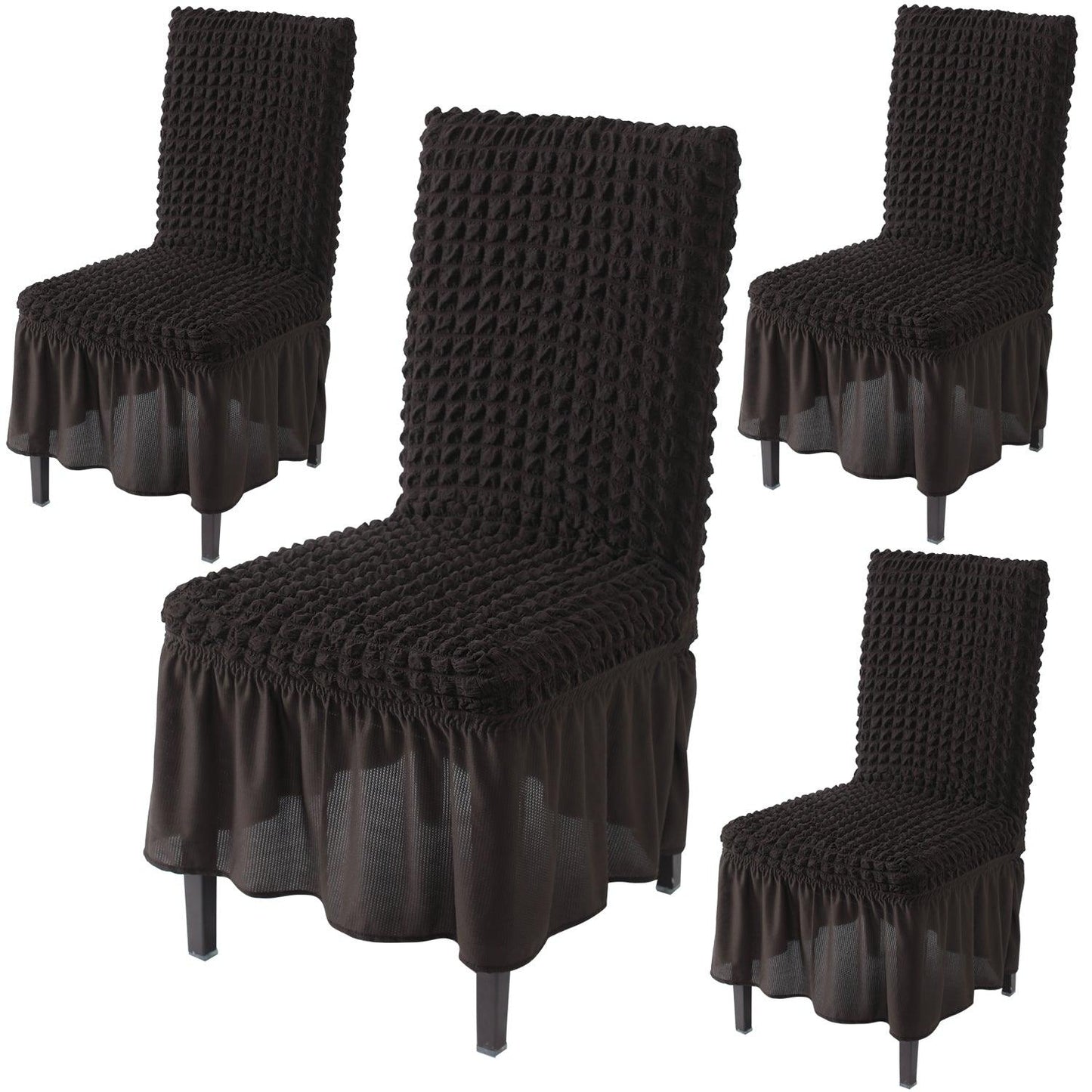 Elastic Stretchable 280 GSM Bubble Dining Chair Cover with Frill, Dark Chocolate