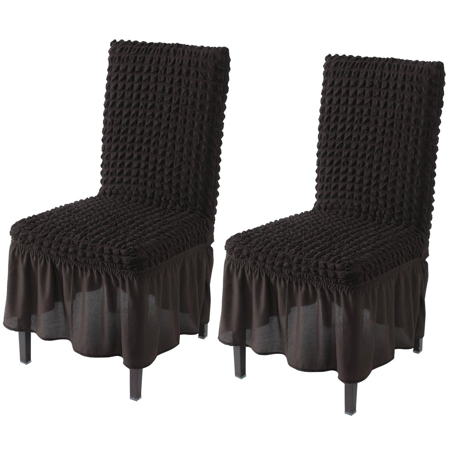 Elastic Stretchable 280 GSM Turkish Bubble Dining Chair Cover with Frill, Dark Chocolate - HOKIPO | Har Ghar ka Humsafar