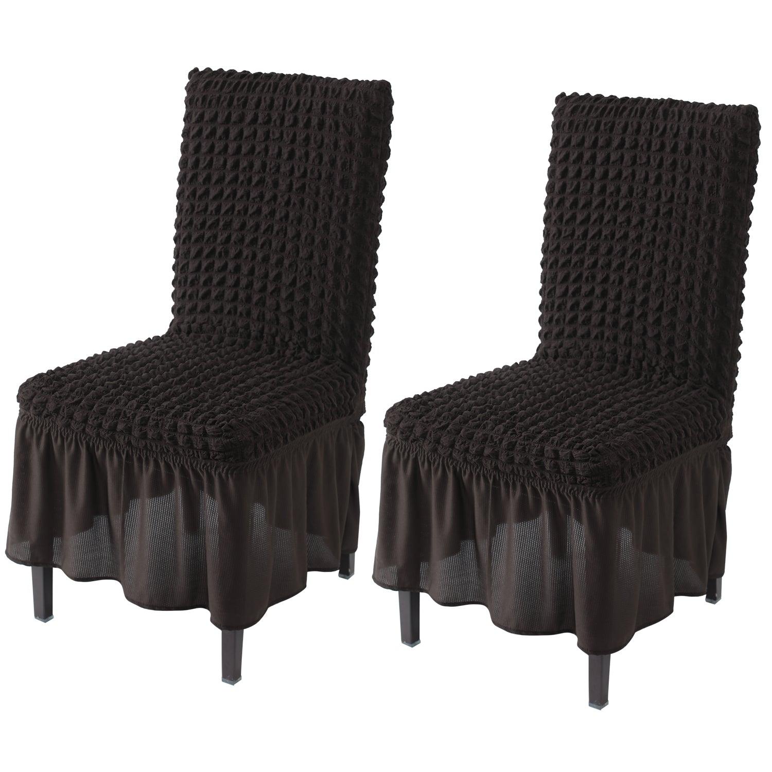 Elastic Stretchable 280 GSM Turkish Bubble Dining Chair Cover with Frill, Dark Chocolate - HOKIPO | Har Ghar ka Humsafar