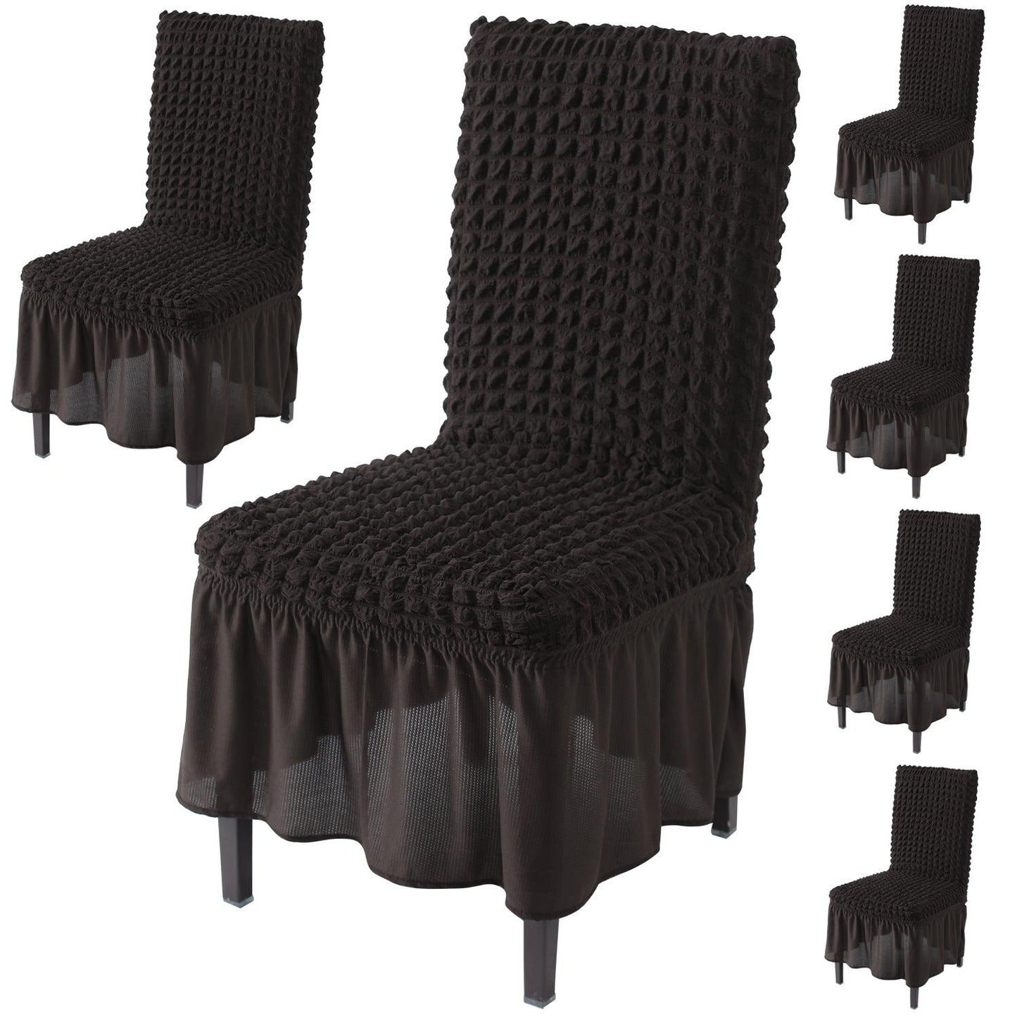 Elastic Stretchable 280 GSM Bubble Dining Chair Cover with Frill, Dark Chocolate
