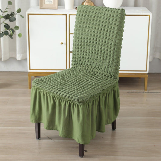 Elastic Stretchable 280 GSM Turkish Bubble Dining Chair Cover with Frill, Forest Green - HOKIPO | Har Ghar ka Humsafar