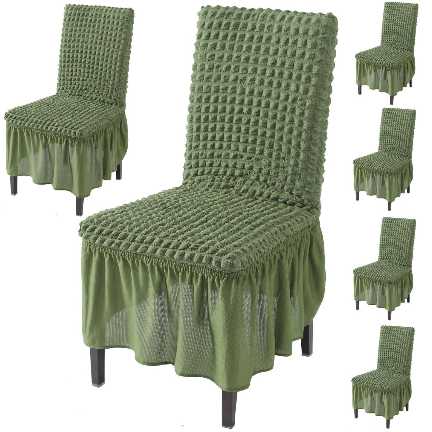 Elastic Stretchable 280 GSM Bubble Dining Chair Cover with Frill, Forest Green