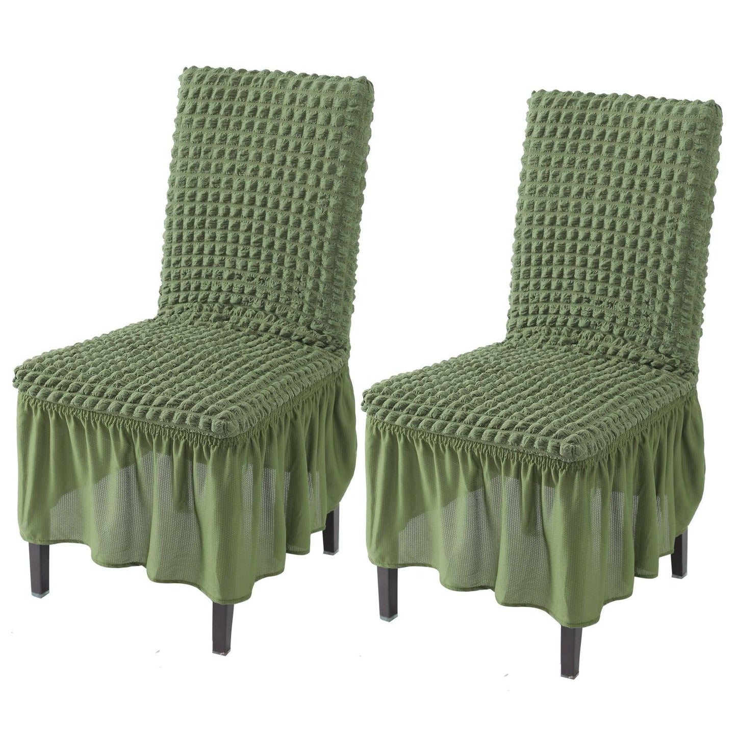 Elastic Stretchable 280 GSM Turkish Bubble Dining Chair Cover with Frill, Forest Green - HOKIPO | Har Ghar ka Humsafar