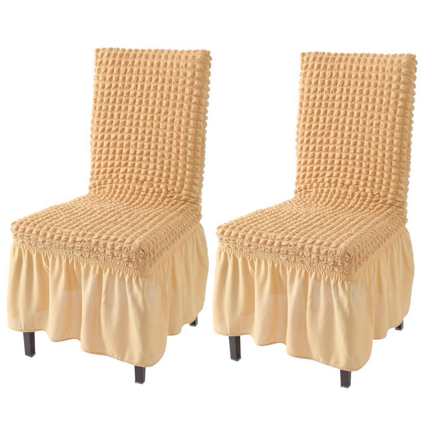 Elastic Stretchable 280 GSM Turkish Bubble Dining Chair Cover with Frill, Light Brown - HOKIPO | Har Ghar ka Humsafar