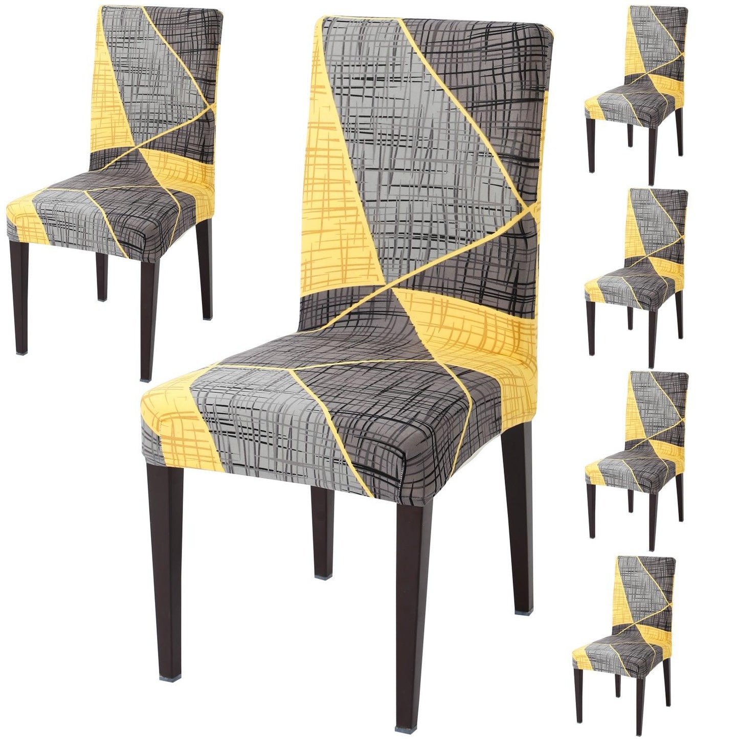 Abstract Grey dining chair covers set of 6
